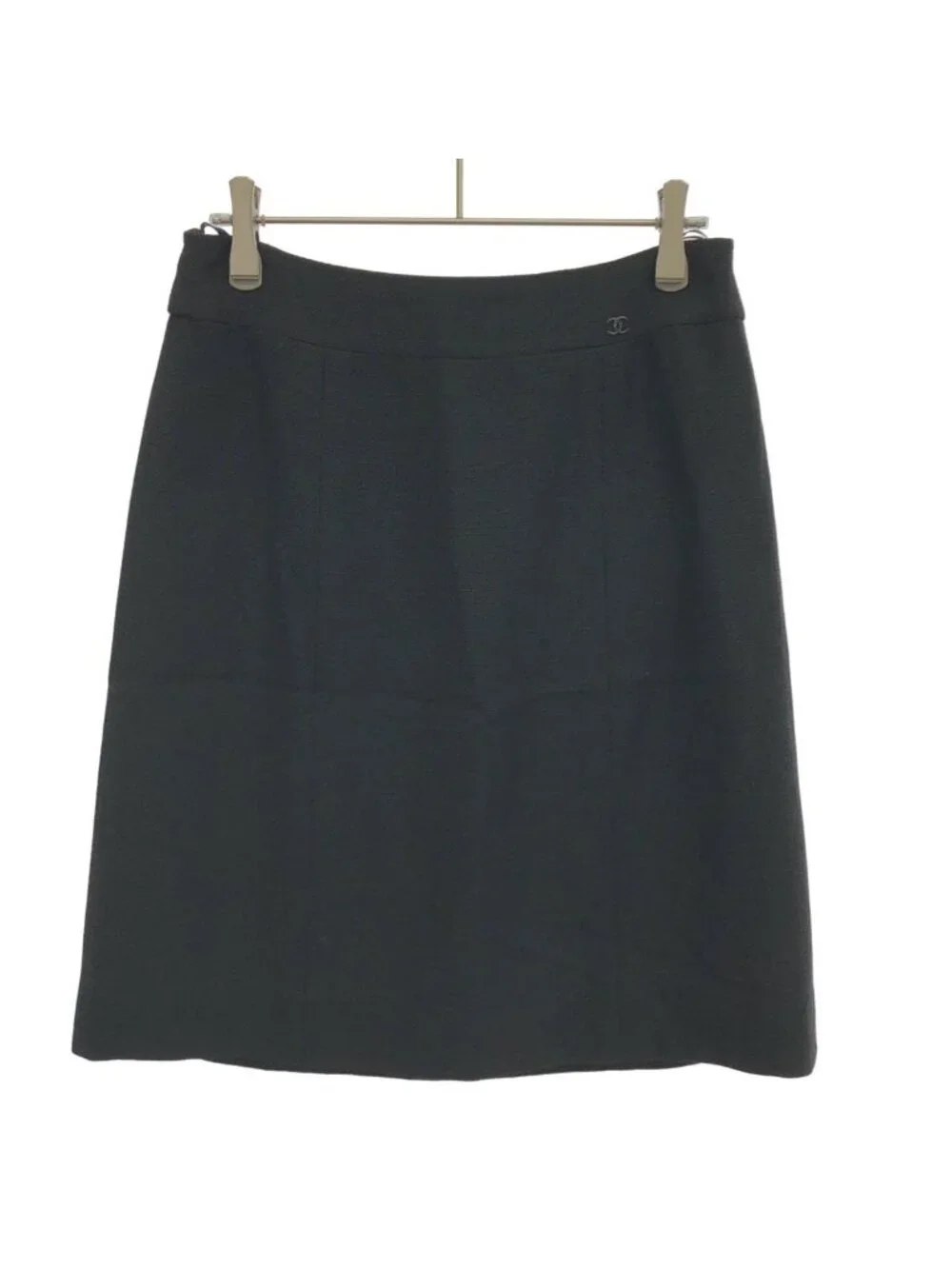 Chanel CC Logo Wool Silk Skirt Black 36